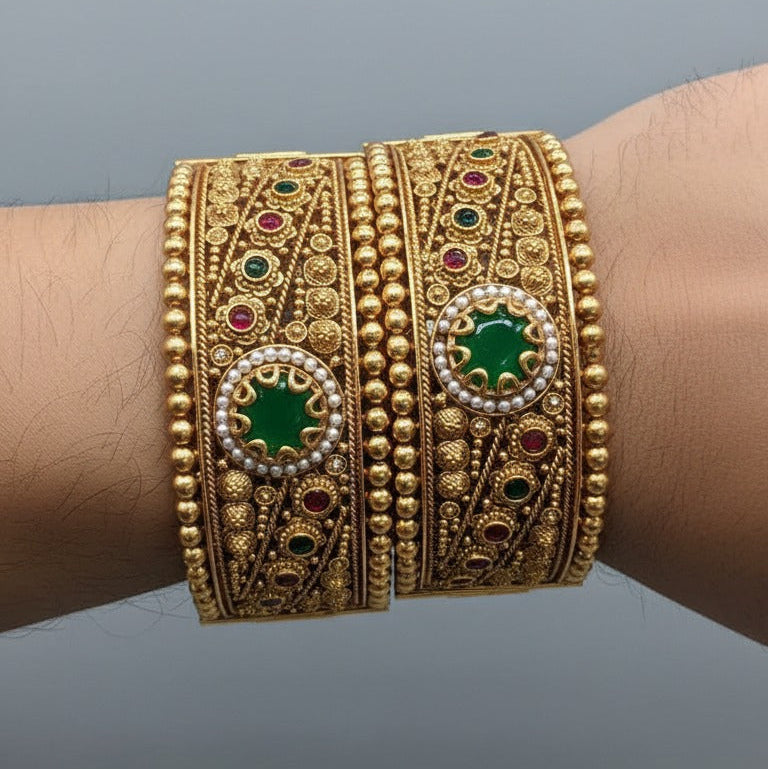 Rajwari Green Stone Bridal Kada – Rs. 4550