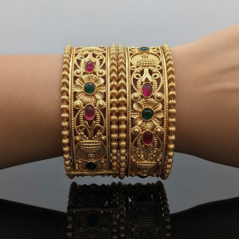 Rajwari Floral Stone Kada Set – Rs. 3850