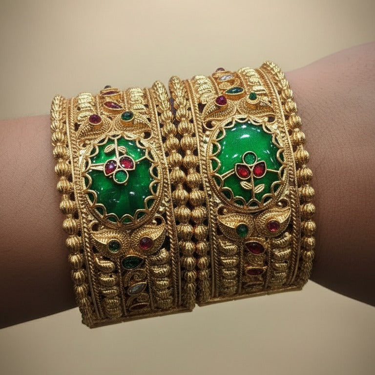 Rajwari Green Enamel Kada Set – Rs. 4450