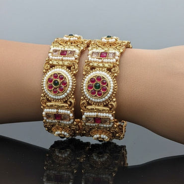 Rajwari Pearl Ruby Kada Set – Rs. 3950