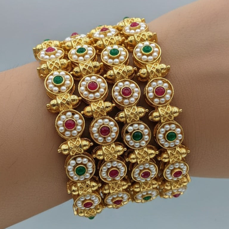 Rajwari Pearl Stone Bangle Set – Rs. 2200