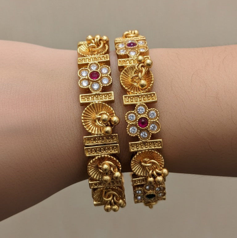 Rajwari Floral Stone Bangle Set – Rs. 2450