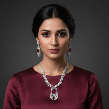 American Diamond Ruby Pendant Set – Rs. 5550