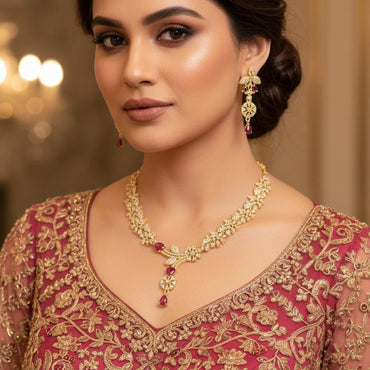 Ruby Drop Necklace Set – Rs. 2950