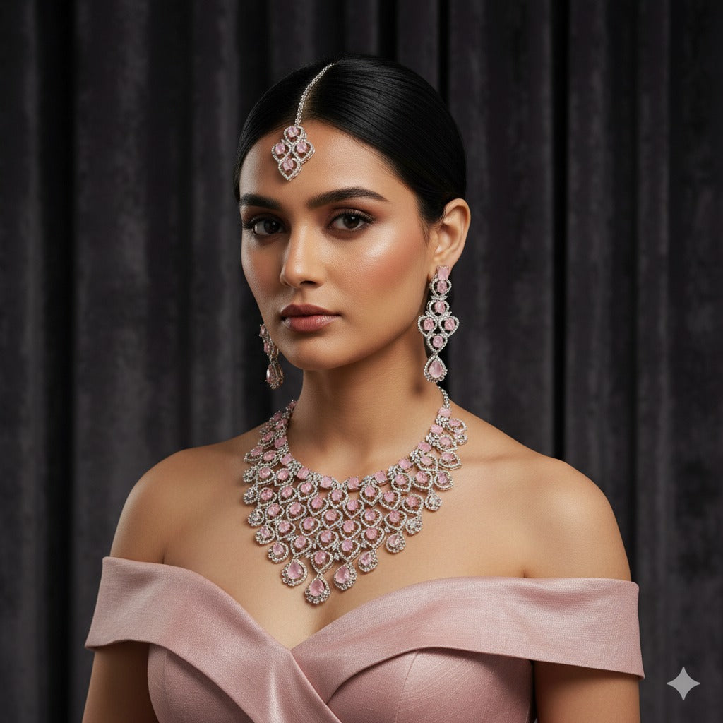 Premium Pink AD Bridal Set – Rs. 15,000