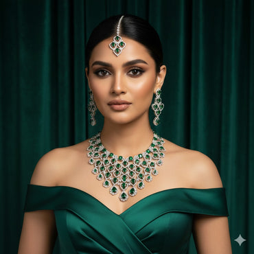 Green American Diamond Bridal Necklace Set – Rs. 15,000