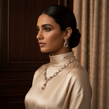 Champagne Crystal Necklace Set – Rs. 4,250