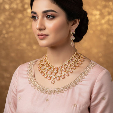 Pink AD Necklace Set – Rs. 8,850