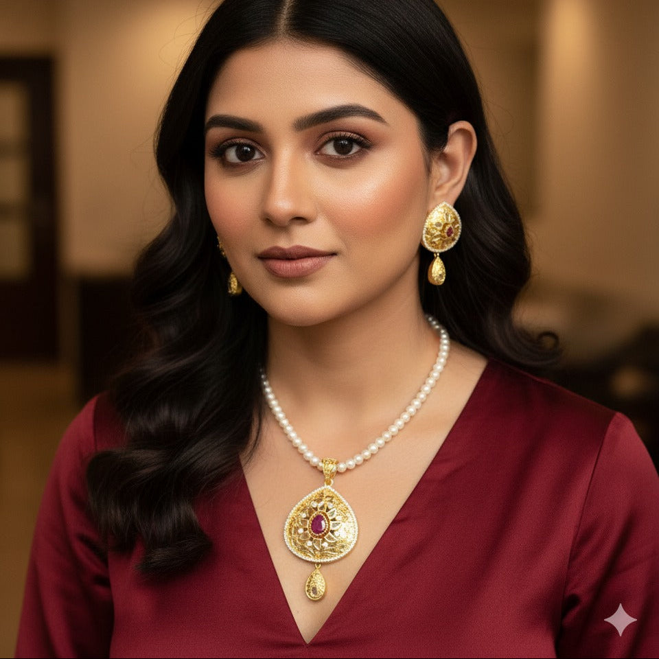 Floral Medallion Traditional Gold Set – Rs. 3,250