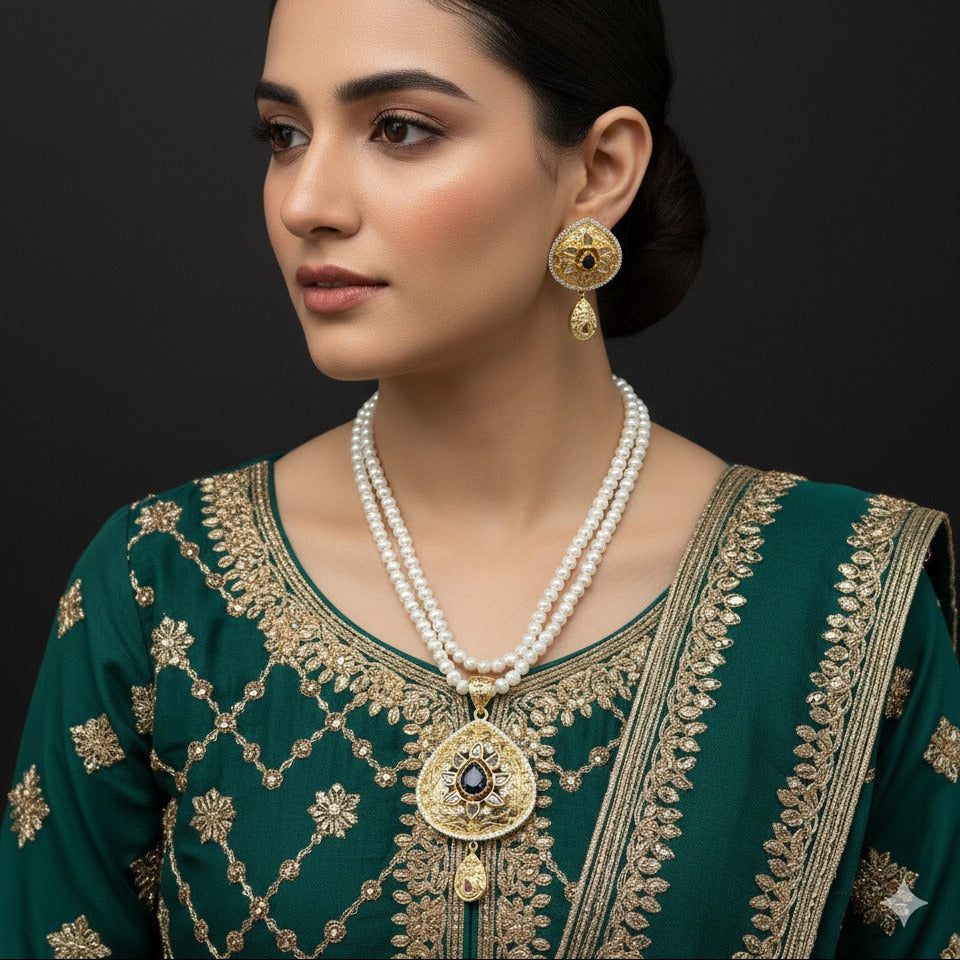 Floral Medallion Traditional Gold Set – Rs. 3,250