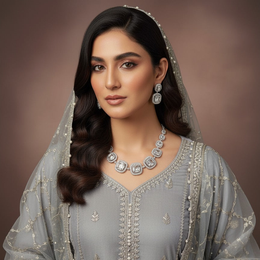 Platinum Grace Cushion Halo Set - Rs 2650