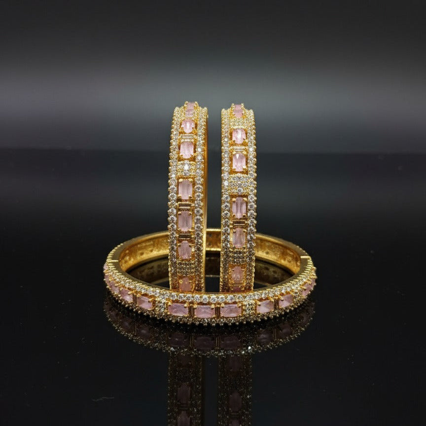 Rose Quartz Baguette Crystal Bangles - Rs 3550