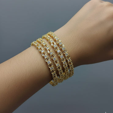 Gilded Lattice Crystal Bangle Set