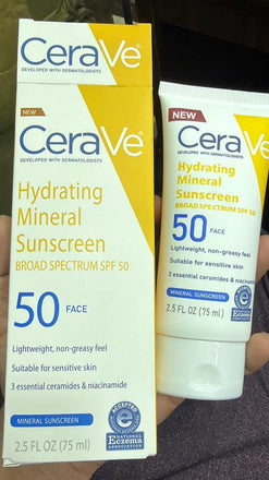 CeraVe Hydrating Mineral Sunscreen SPF 50 Face – Broad Spectrum | Lightweight & Non-Greasy (75ml)