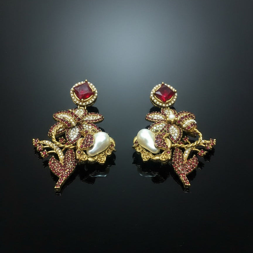 Crimson Vine Floral Earrings