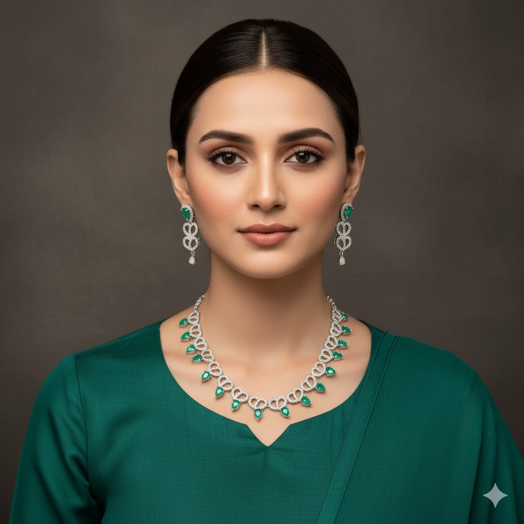 Emerald Infinity Necklace Set