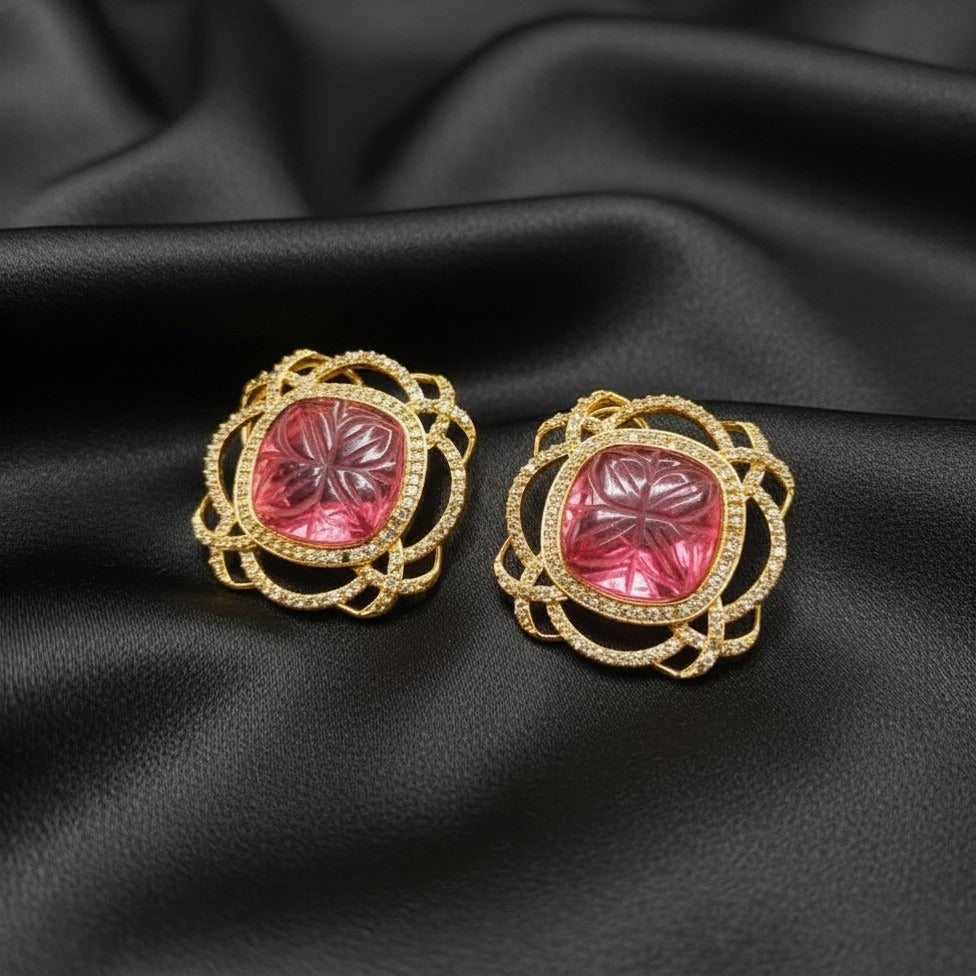 Luxury Floral American Diamond Stud Earrings – Premium Designer Collection
