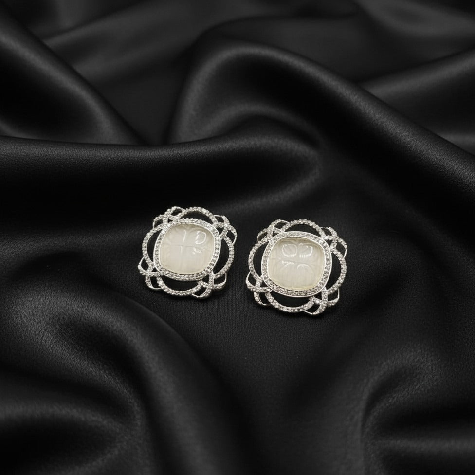 Luxury Floral American Diamond Stud Earrings – Premium Designer Collection
