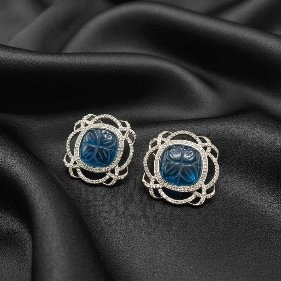 Luxury Floral American Diamond Stud Earrings – Premium Designer Collection