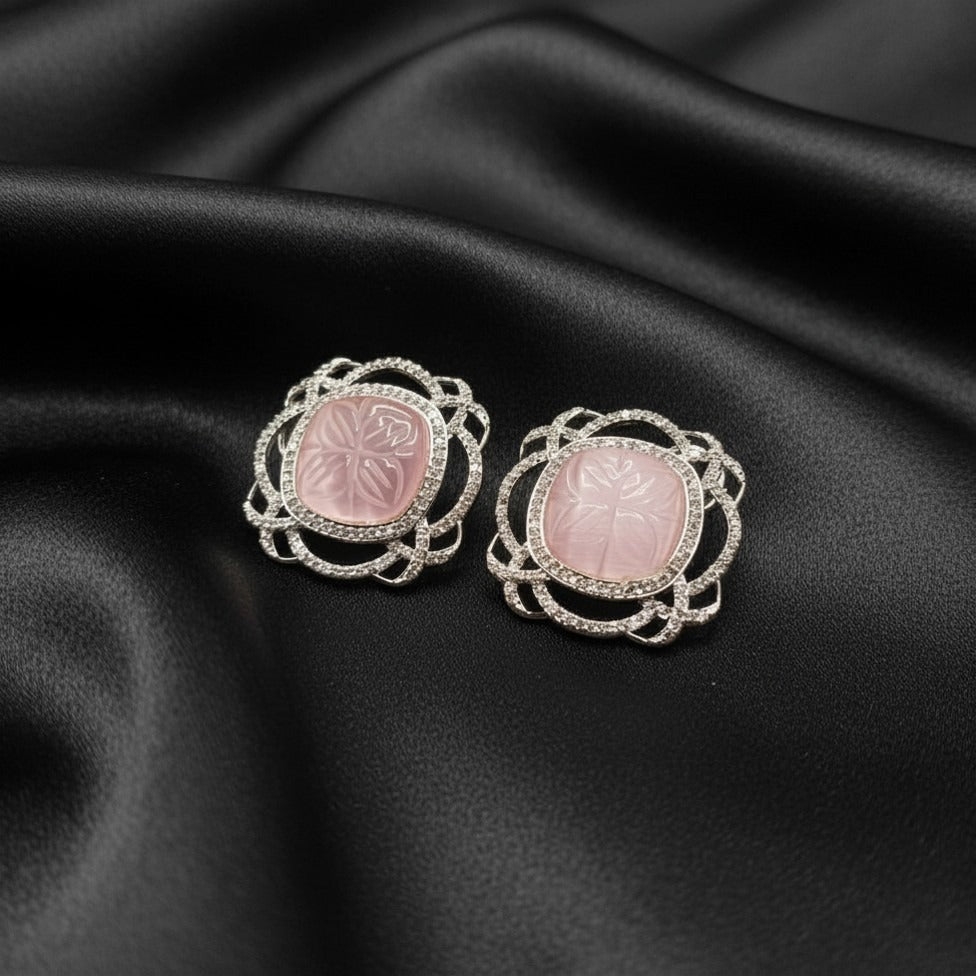 Luxury Floral American Diamond Stud Earrings – Premium Designer Collection
