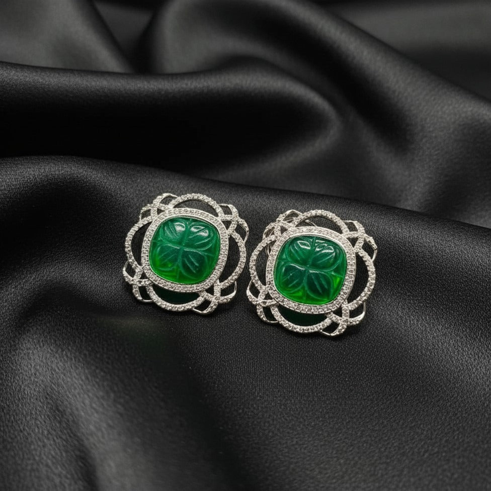 Luxury Floral American Diamond Stud Earrings – Premium Designer Collection