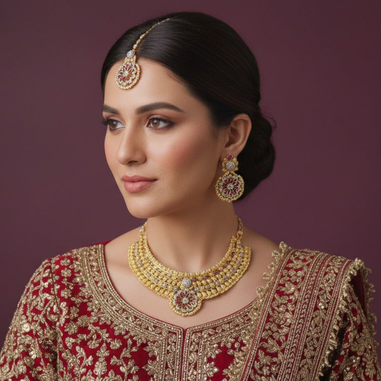 Royal Ruby Gold Plated Bridal Set – Luxury Wedding Collection