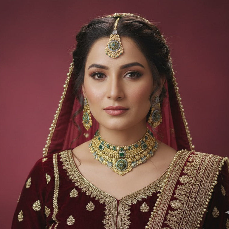 Emerald Royal Gold Plated Bridal Set – Luxury Wedding Jewelry
