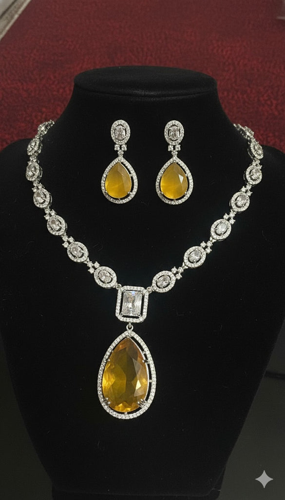 Luxury Honey Gold American Diamond Necklace Set