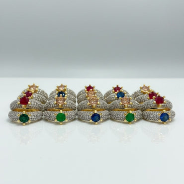 American Diamond Gold Plated Color Stone Ring