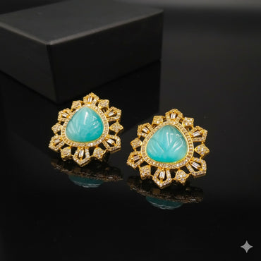 American Diamond Gold Plated Stud Earrings