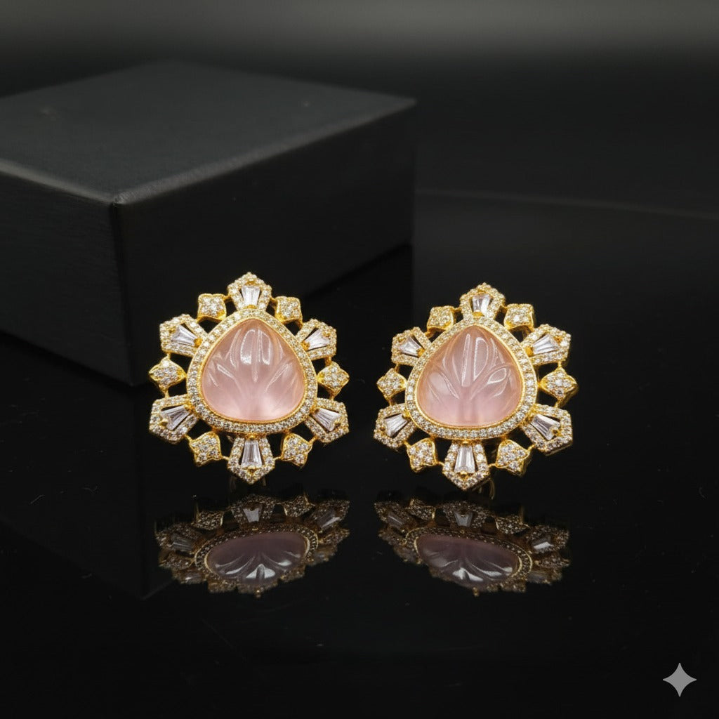 American Diamond Gold Plated Stud Earrings