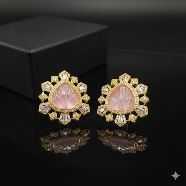 American Diamond Gold Plated Stud Earrings