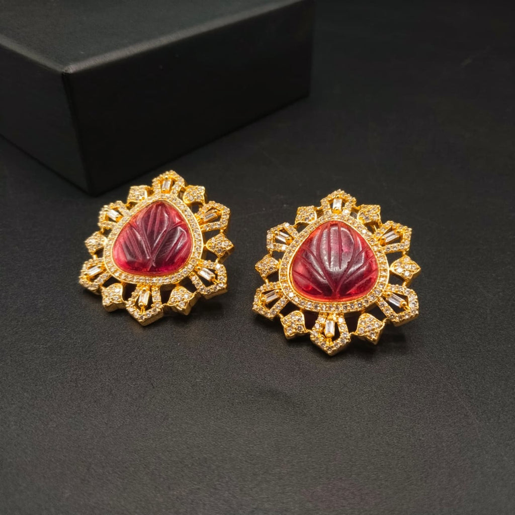 American Diamond Gold Plated Stud Earrings