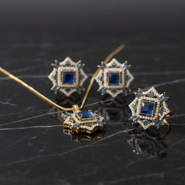 Blue Stone Gold Plated Pendant Set