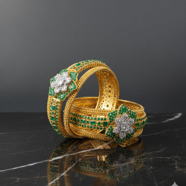 Green Stone Gold Plated Bangles Pair