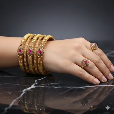 Ruby Style Gold Plated Bangles Set