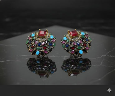 Gold Plated Traditional Earrings – Multicolor Statement Studs