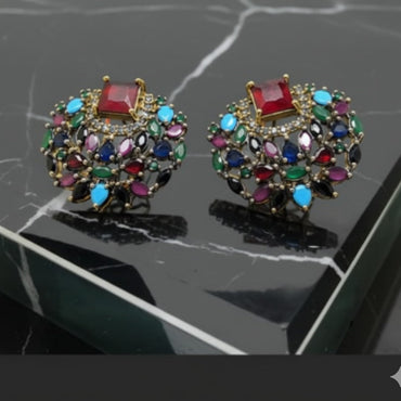 Gold Plated Traditional Earrings – Multicolor Statement Studs