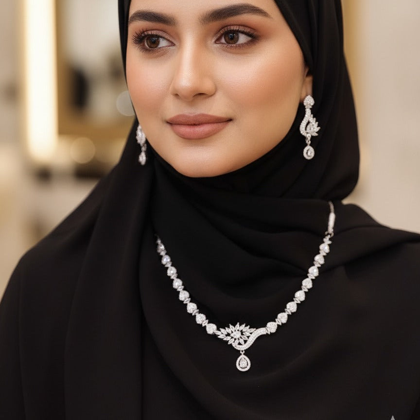 Luxury AD Silver Stylish Necklace Set
