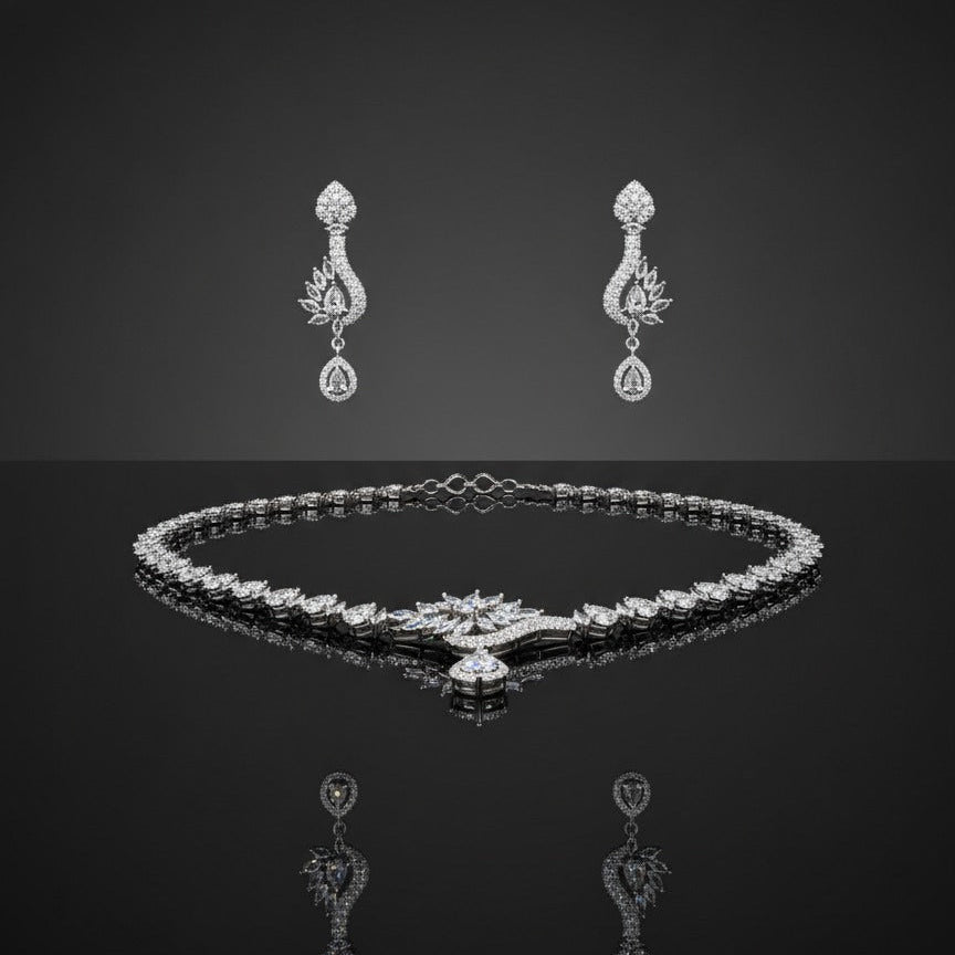 Luxury AD Silver Stylish Necklace Set