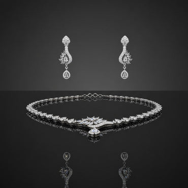 Luxury AD Silver Stylish Necklace Set