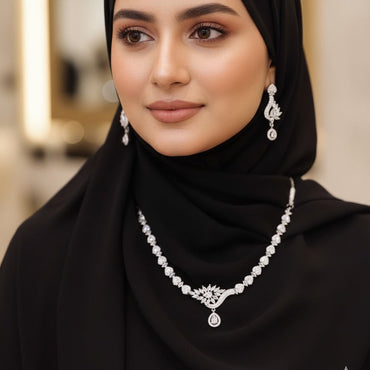 Luxury AD Silver Stylish Necklace Set