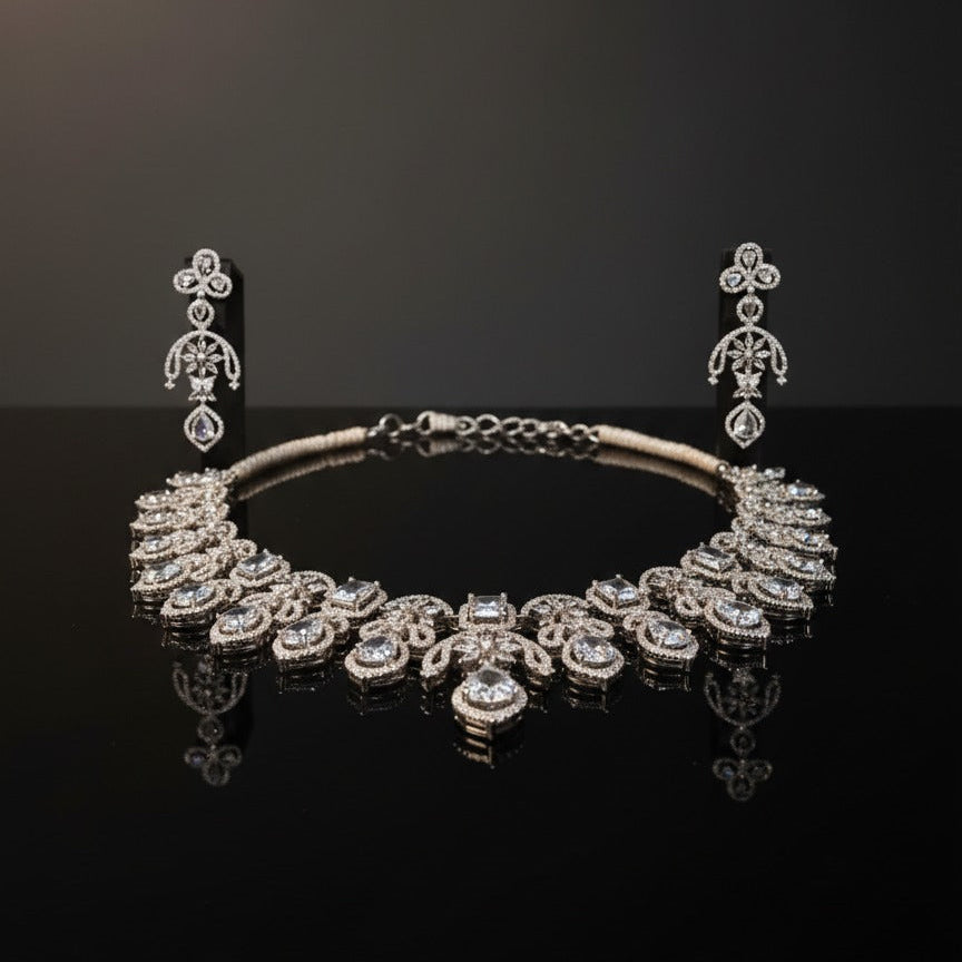 Luxury AD Silver Necklace Set