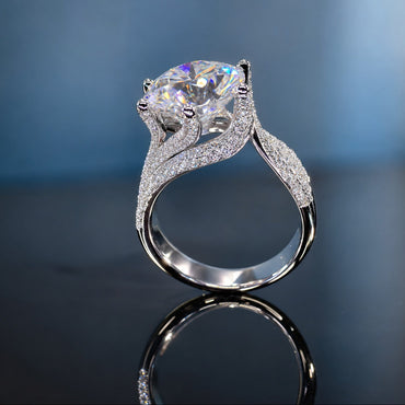 Triple Pave Band Solitaire Statement Ring