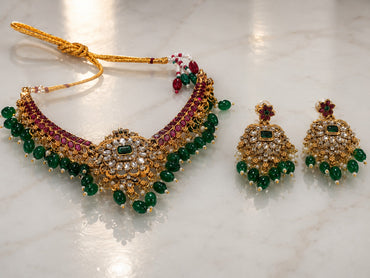 South Indian Kundan Choker Set with Jhumka Earrings