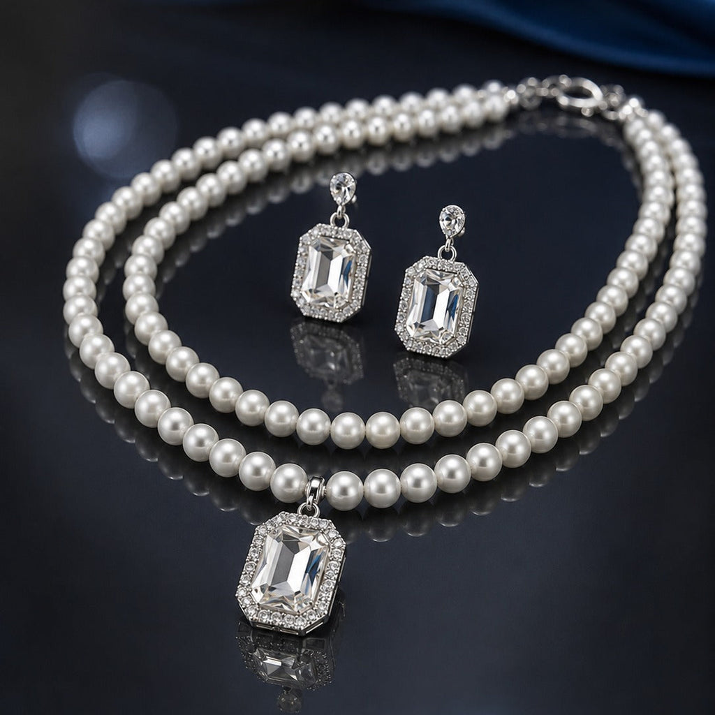 Pearl Crystal Necklace Set