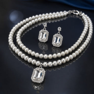 Pearl Crystal Necklace Set