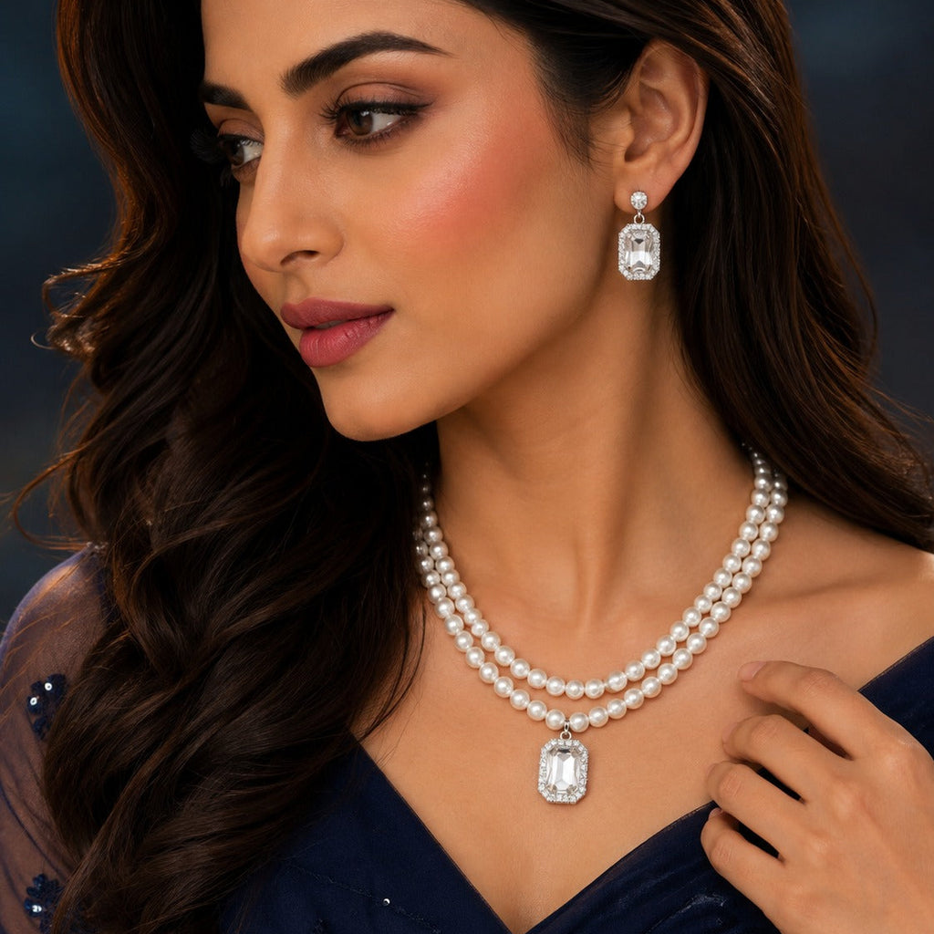Pearl Crystal Necklace Set