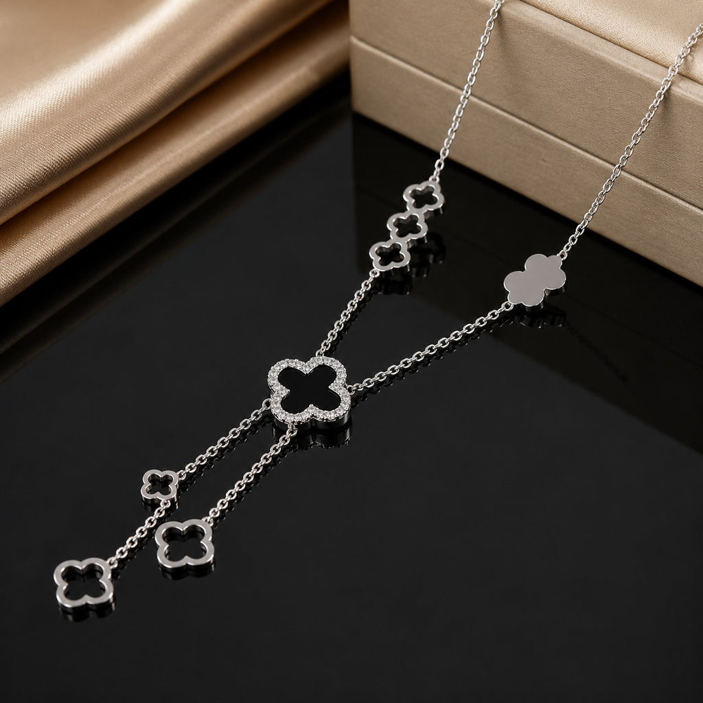 Silver Clover Tassel Necklace