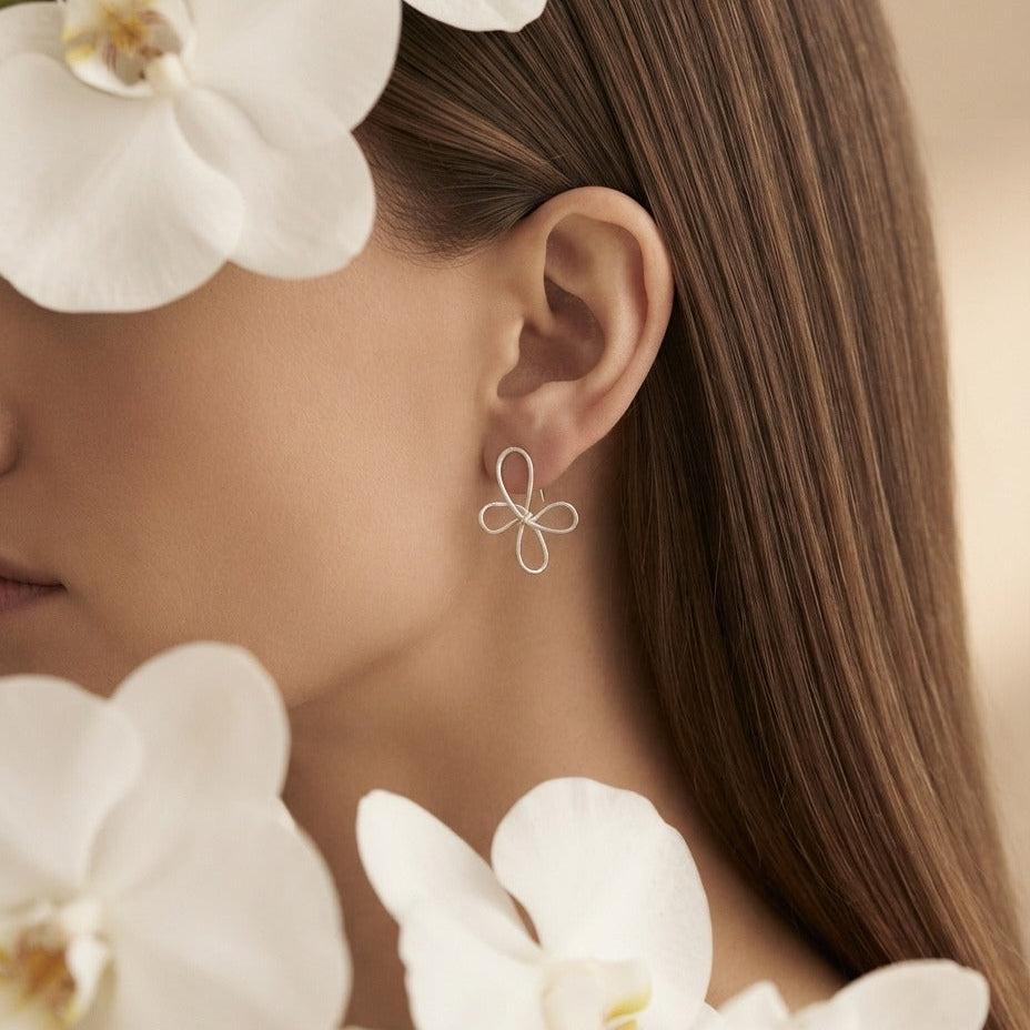 Elegant Floral Bow Stud Earrings